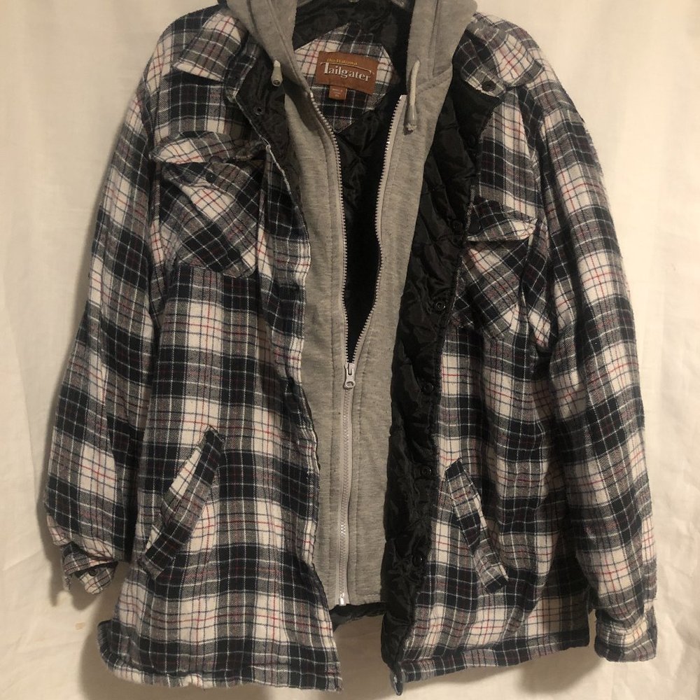 The Haband Tailgater Flannel Jacket Hoodie Sweatshirt Full Zip Up Size XL